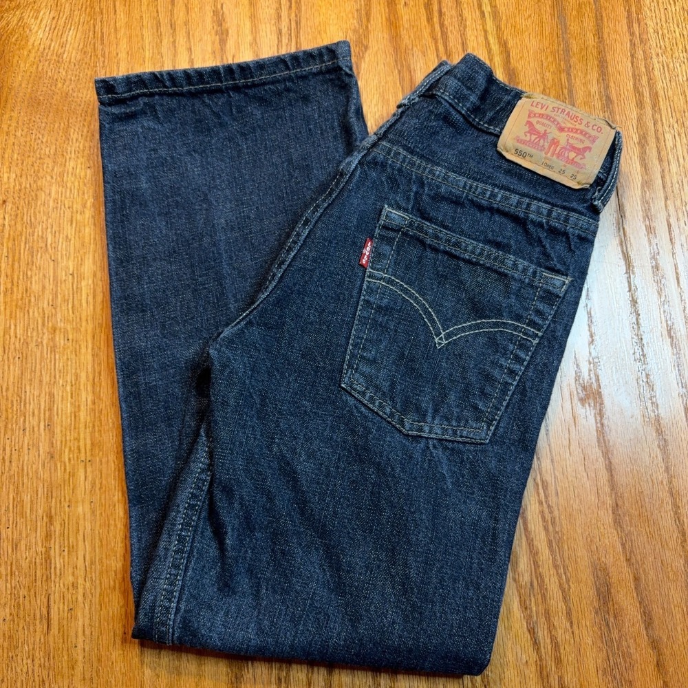 Levis 550 Jeans Boys 10 Reg (25X24) Relaxed Straight Adjustable Waist Dark‎ Wash